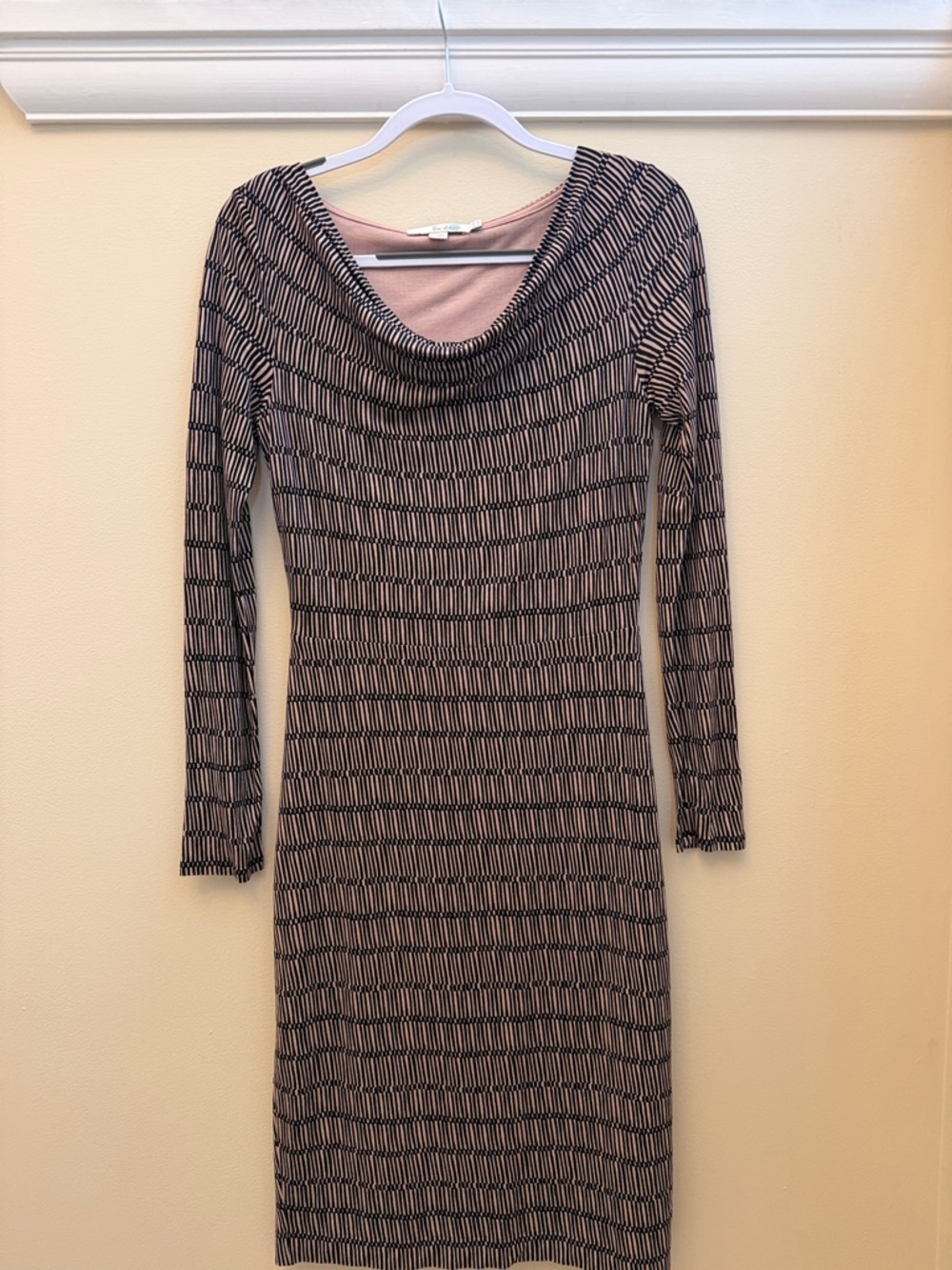Boden Pink and Black Cowl Neck Long Sleeve Knit Dress